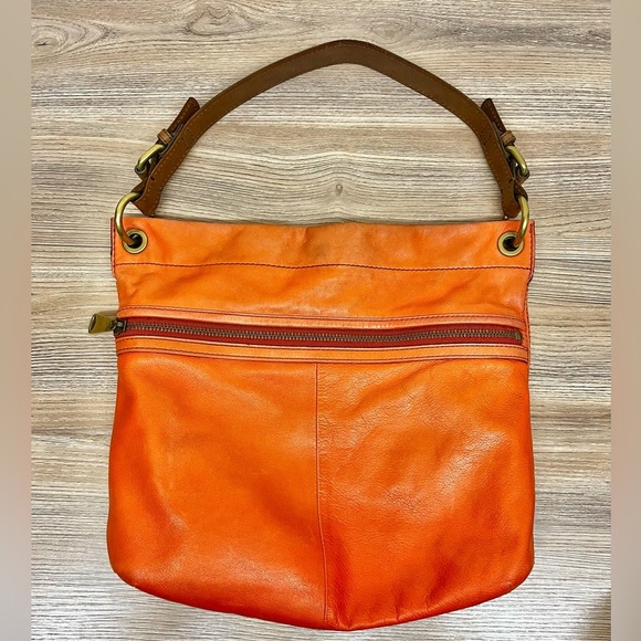 Fossil Vintage Orange Leather Large Crossbody Bag - Picture 2 of 10